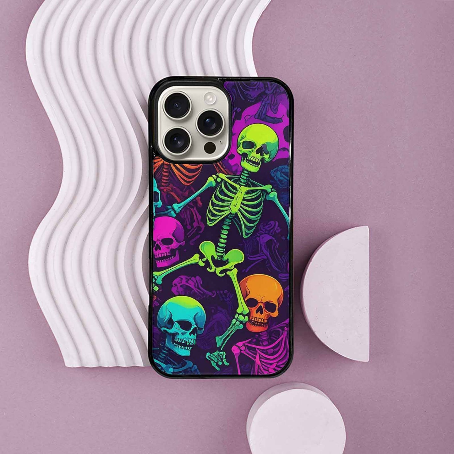 iPhone 16 Pro Max Case — Glowing Skeleton Pattern Hundreds Of Small, Custom Art Phone Cover