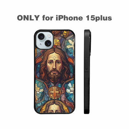 iPhone 15 Plus Case — Jesus Face Small Cross And Faith, Custom Printed Phone Case