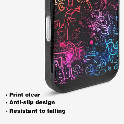 iPhone 16 Plus Case — Neon Glow Outline Icon Pattern Hundreds, Personalized Phone Case