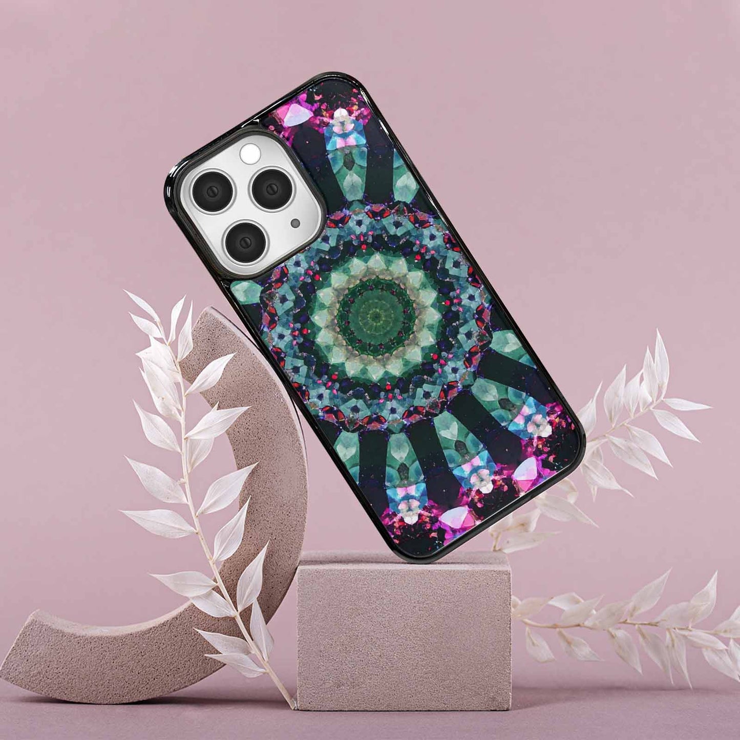 iPhone 15 Pro Max Case — Crystal Mandala Art Seamless Pattern Vibrant, Custom Printed Phone Case