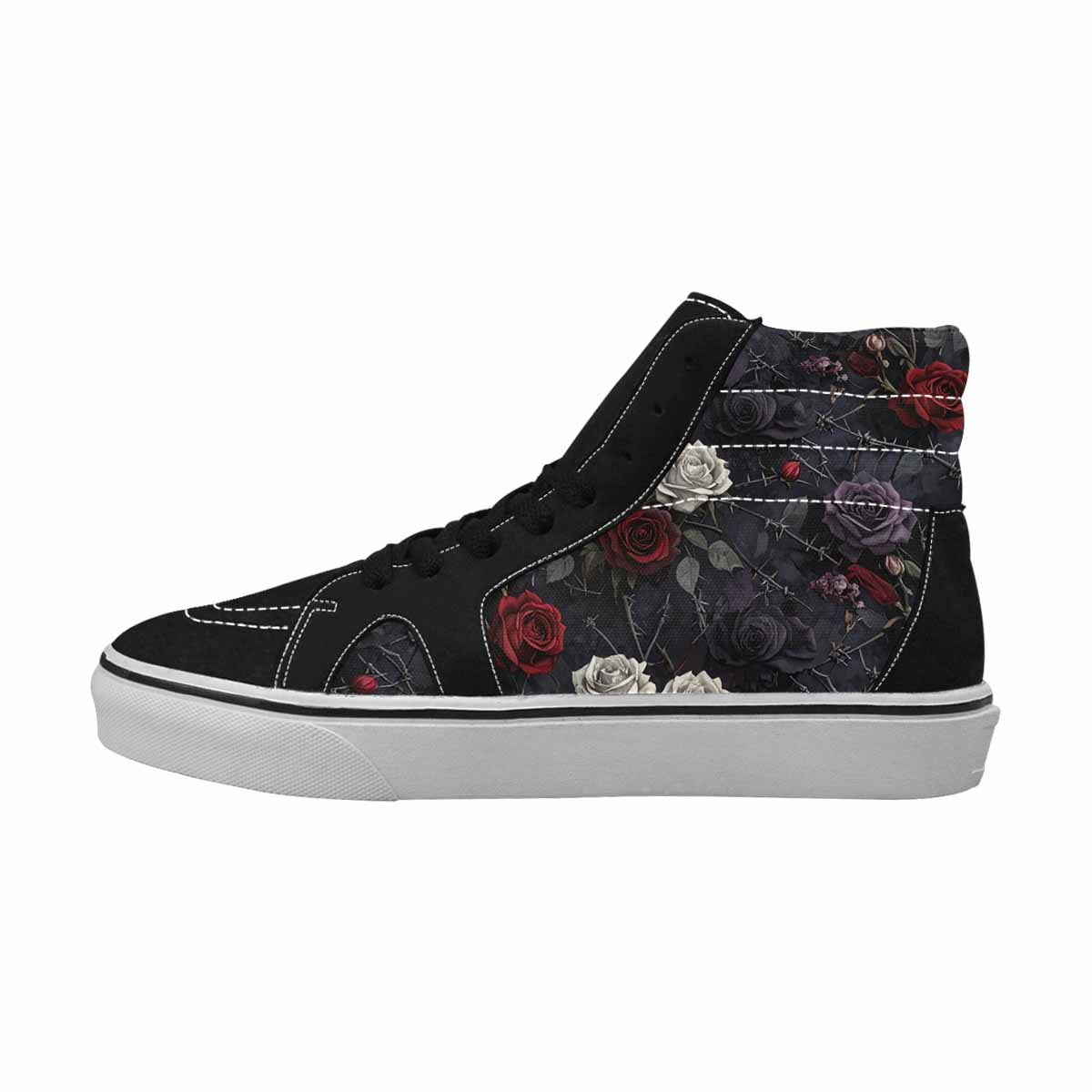 WOMEN'S Black Gothic Rose High Top Canvas Surreal Shoes
