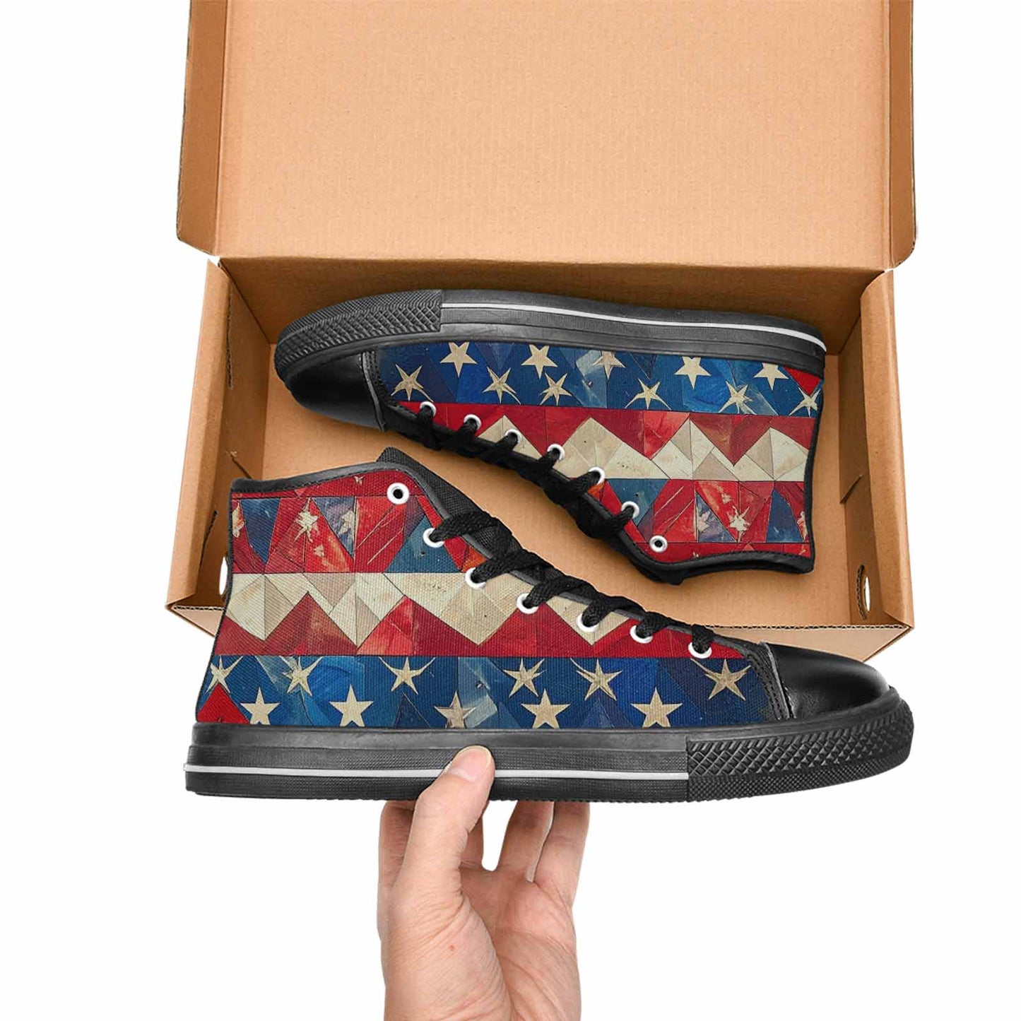 MEN'S American Flag Stars High Top Canvas Neon Fantasy Custom Shoes