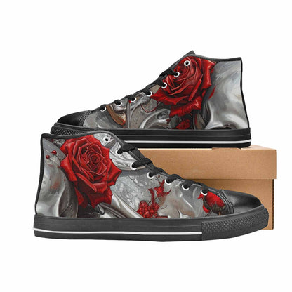 MEN'S Skulls Roses Chrome Airbrush High Top Canvas Surreal Custom Shoes