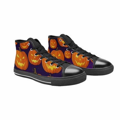 WOMEN'S Halloween Jackolantern Purple Sky High Top Canvas Surreal Custom Shoes