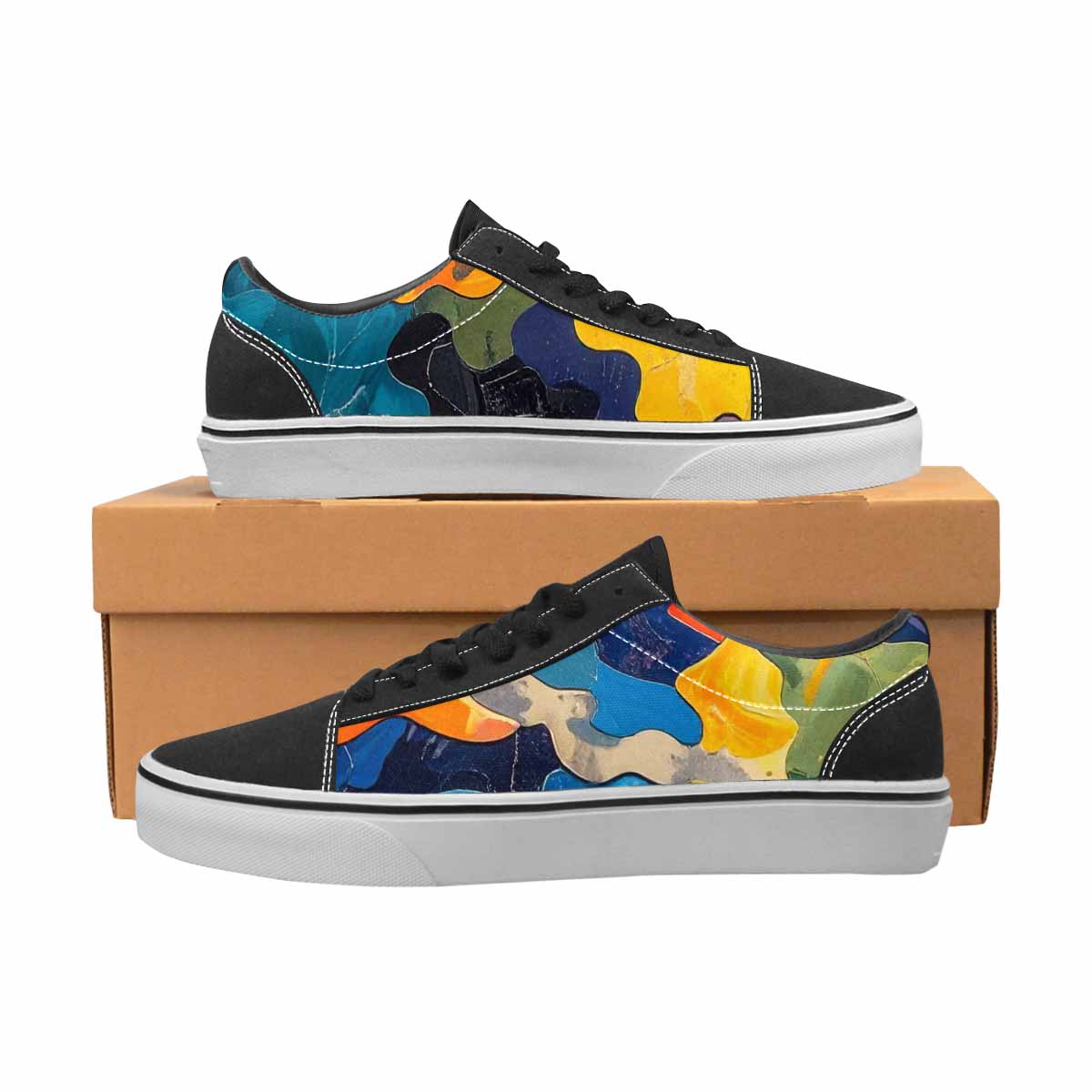 WOMEN'S Camo Patches Lace-Up Canvas Melting Art Custom Sneakers