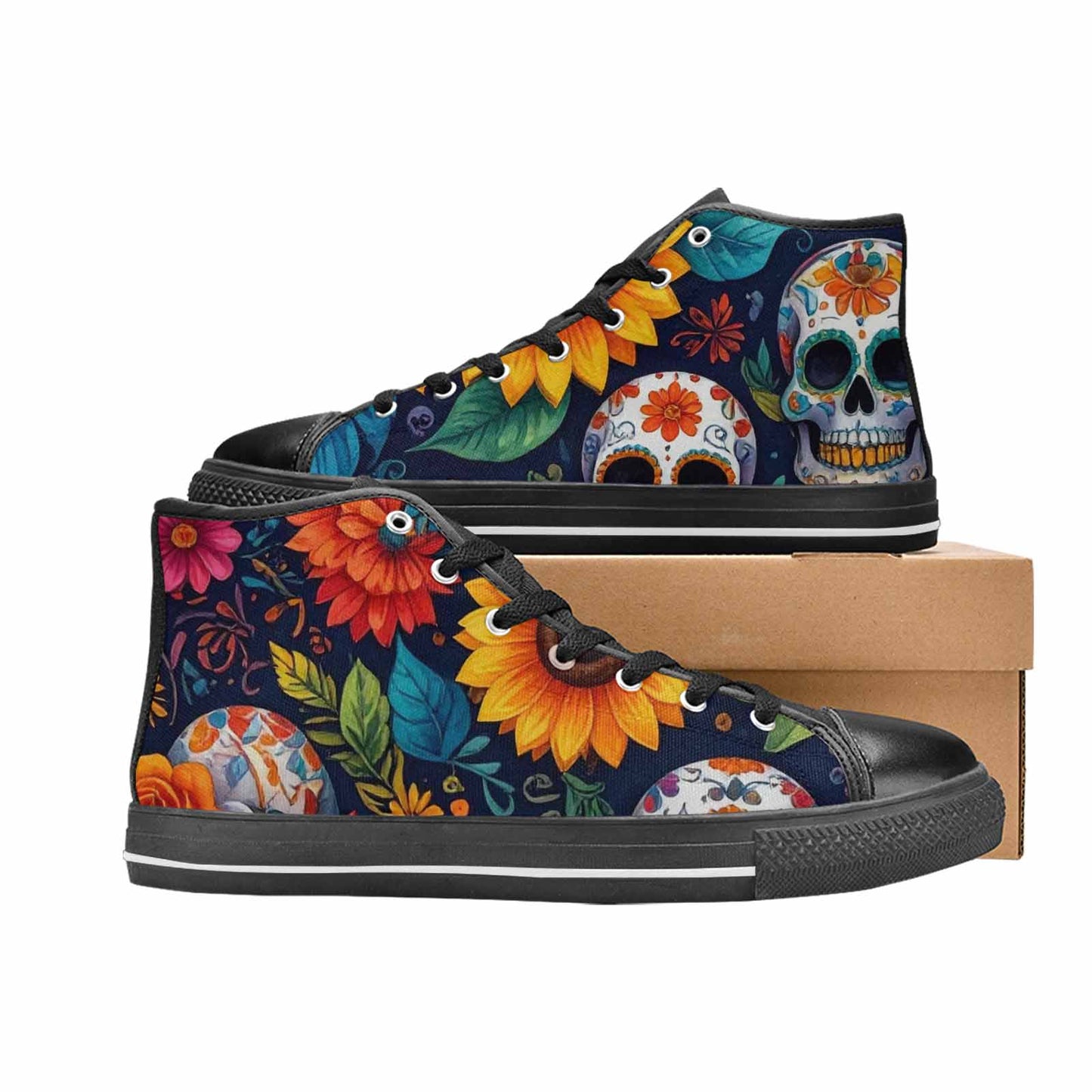 MEN'S Sunflower Skulls Print High Top Canvas Neon Fantasy Custom Sneakers