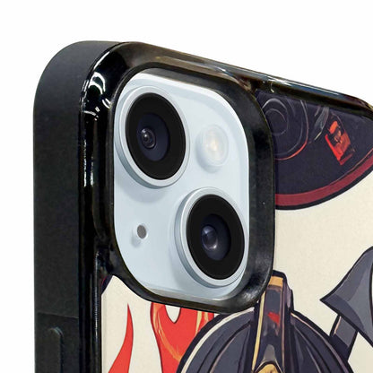 iPhone 15 Plus Case — Firefighter Pattern Flames Axes Helmets Seamless, Custom Made Phone Cover