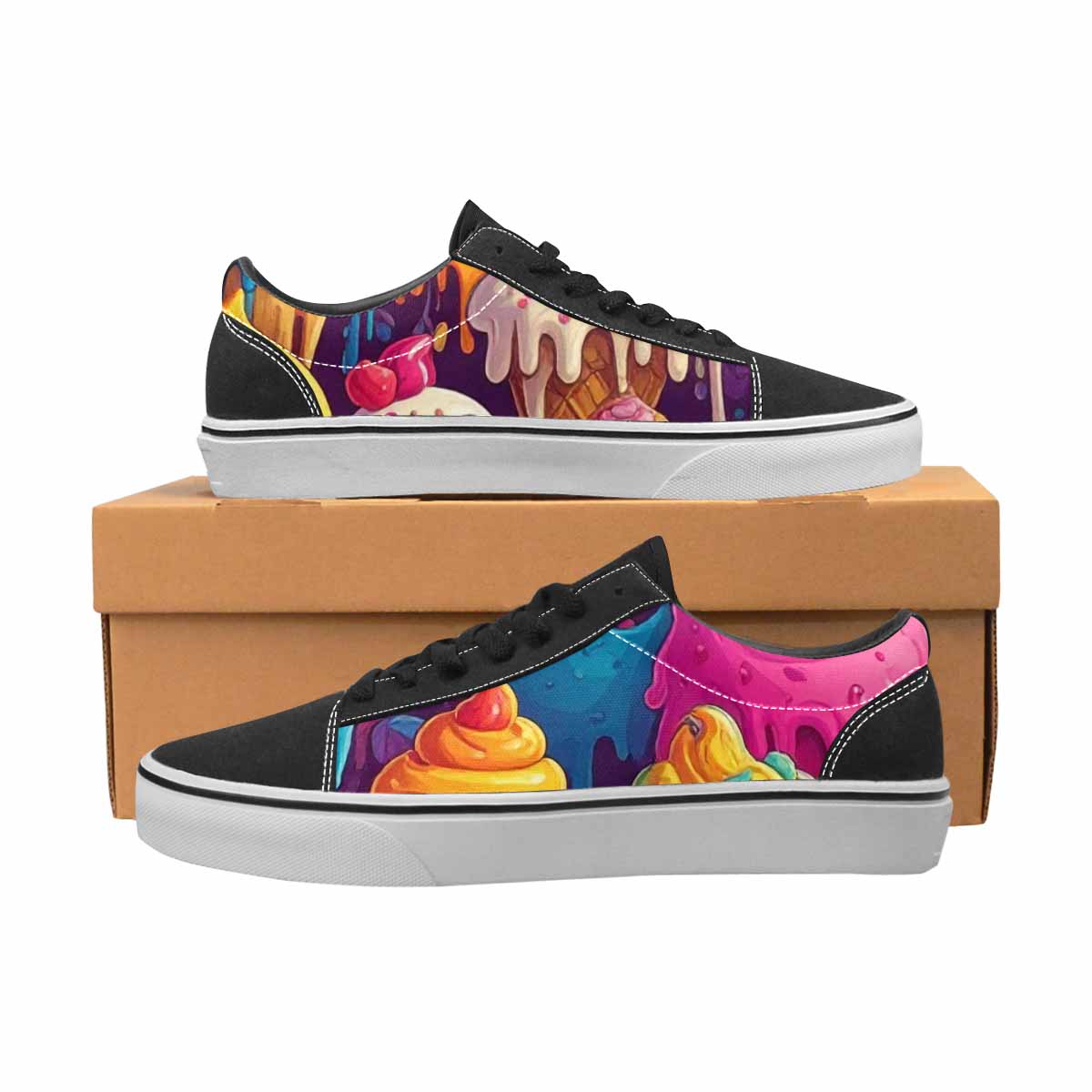 WOMEN'S Melting Ice Cream Monster Lace-Up Canvas Wallpaper Art Custom Sneakers