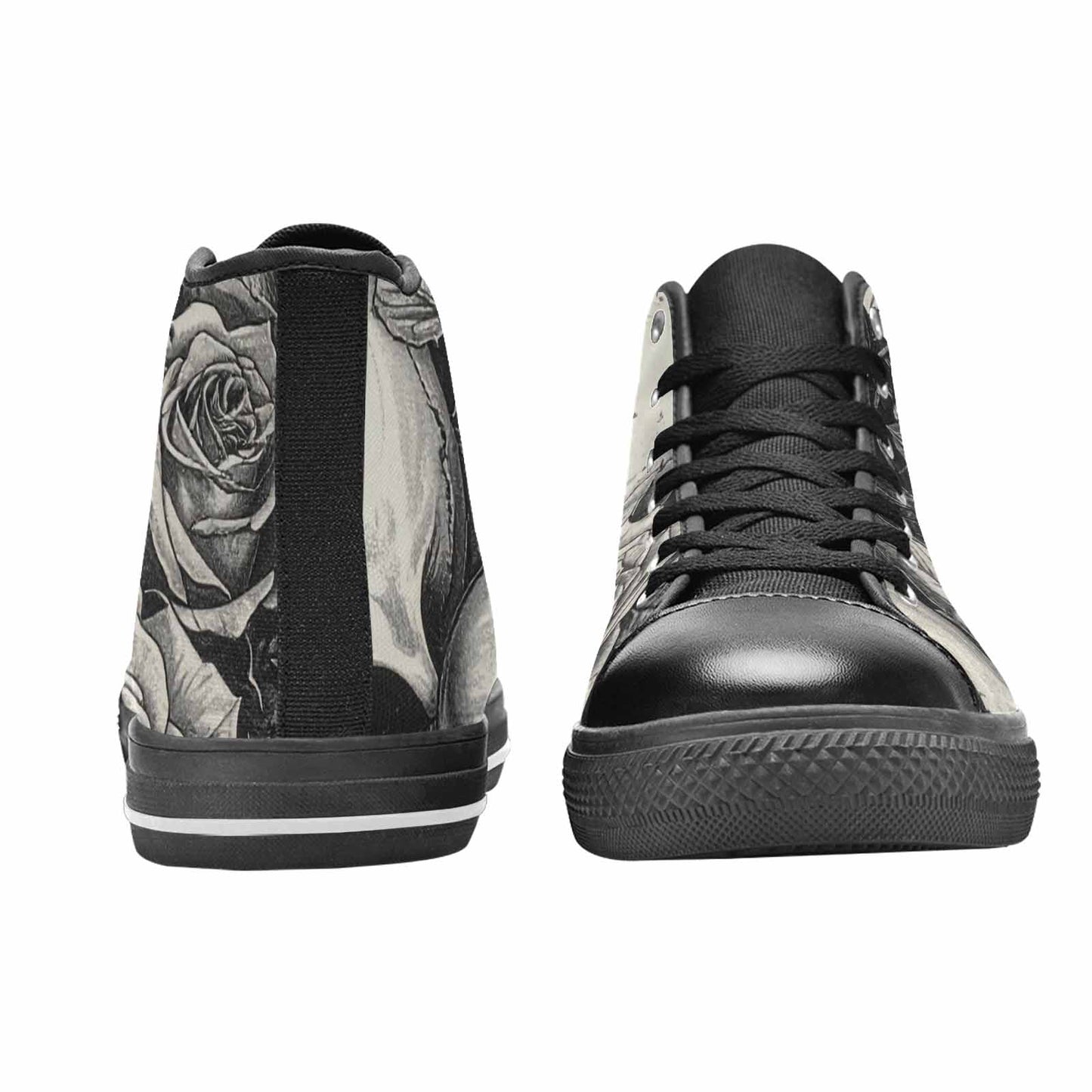 WOMEN'S Skulls Roses Pen Ink High Top Canvas Grunge Custom Shoes
