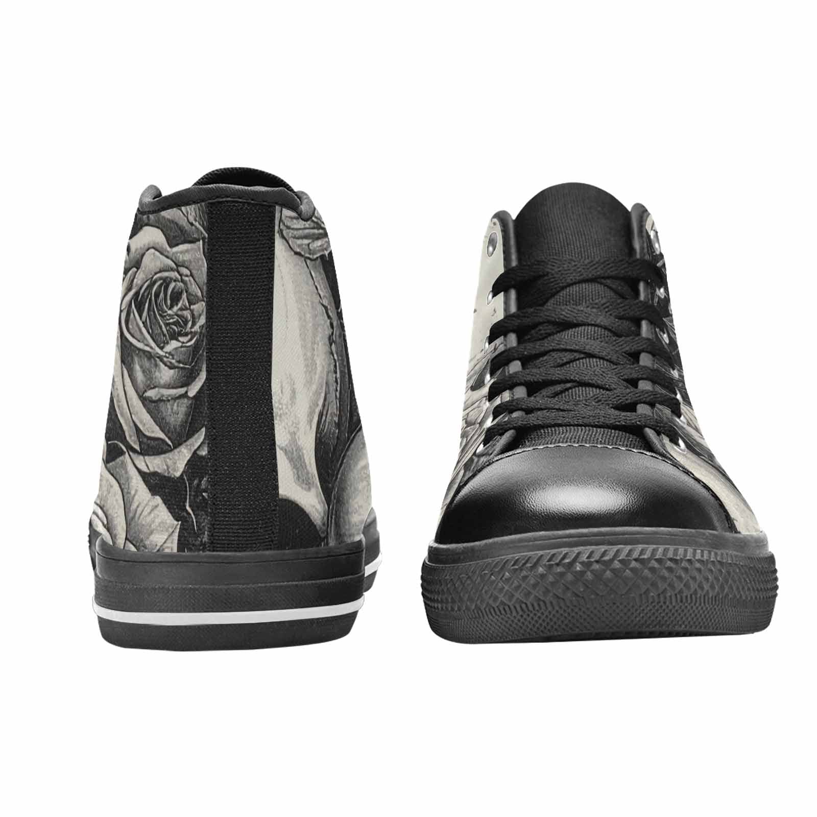 WOMEN'S Skulls Roses Pen Ink High Top Canvas Grunge Custom Shoes