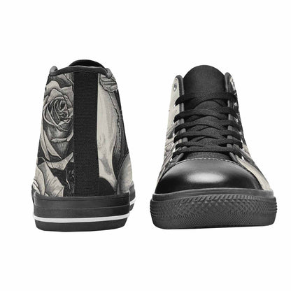 WOMEN'S Skulls Roses Pen Ink High Top Canvas Grunge Custom Shoes