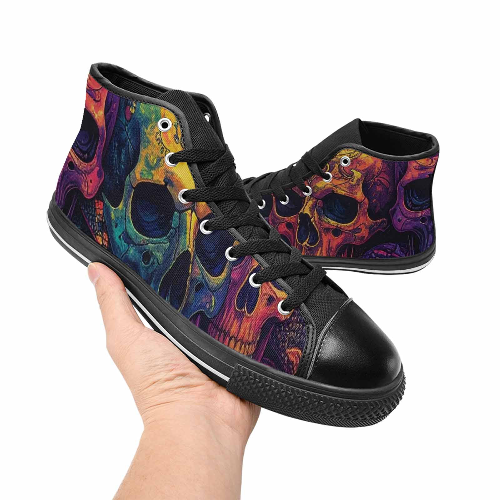 WOMEN'S Snakes And Skulls Collage High Top Canvas Neon Fantasy Sneakers