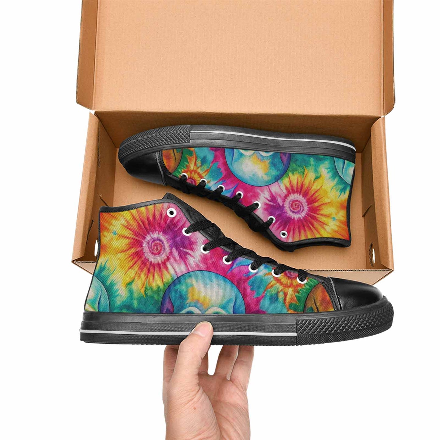 MEN'S Tie Dye Skulls Print High Top Canvas Y2K Custom Shoes