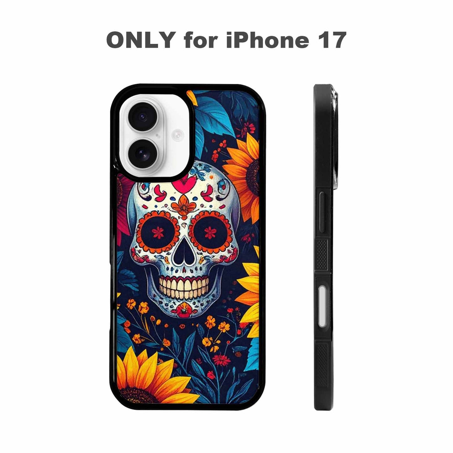 iPhone 17 Case — Sunflower Skulls Print Gothic Skulls, Custom Print Case Cover
