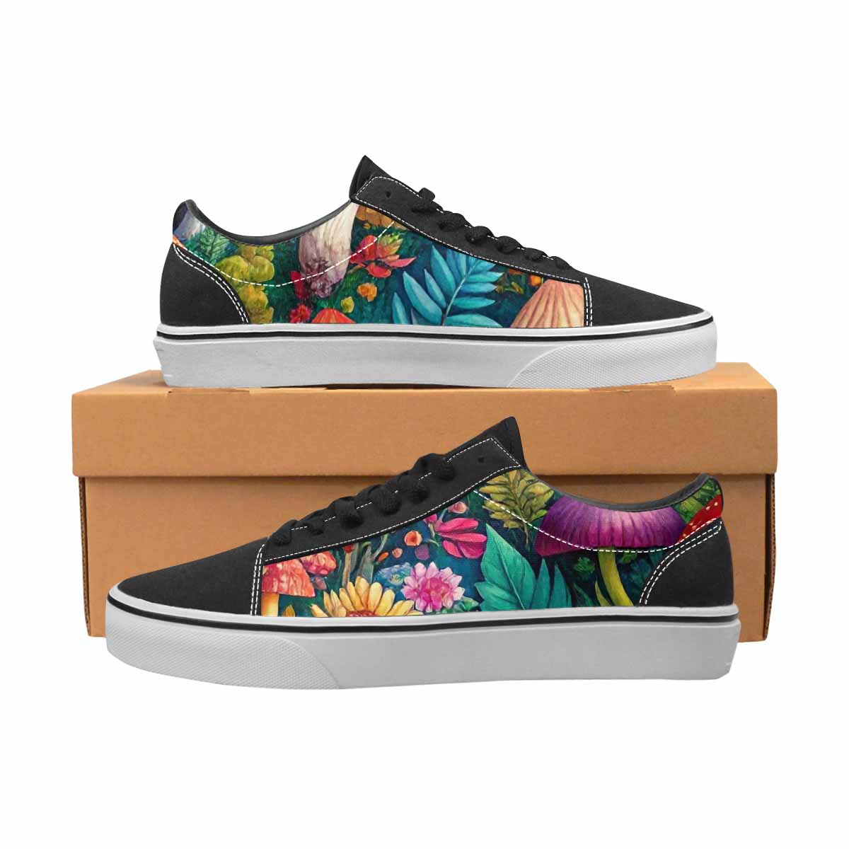 WOMEN'S Mushrooms  Botanical Mushrooms Lace-Up Canvas Melting Art Custom Sneakers