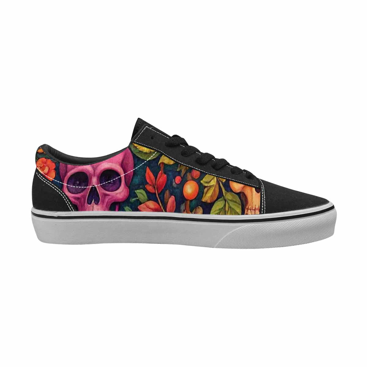 WOMEN'S Skulls  Botanical Skulls Lace-Up Canvas Vibrant Chaos Custom Sneakers