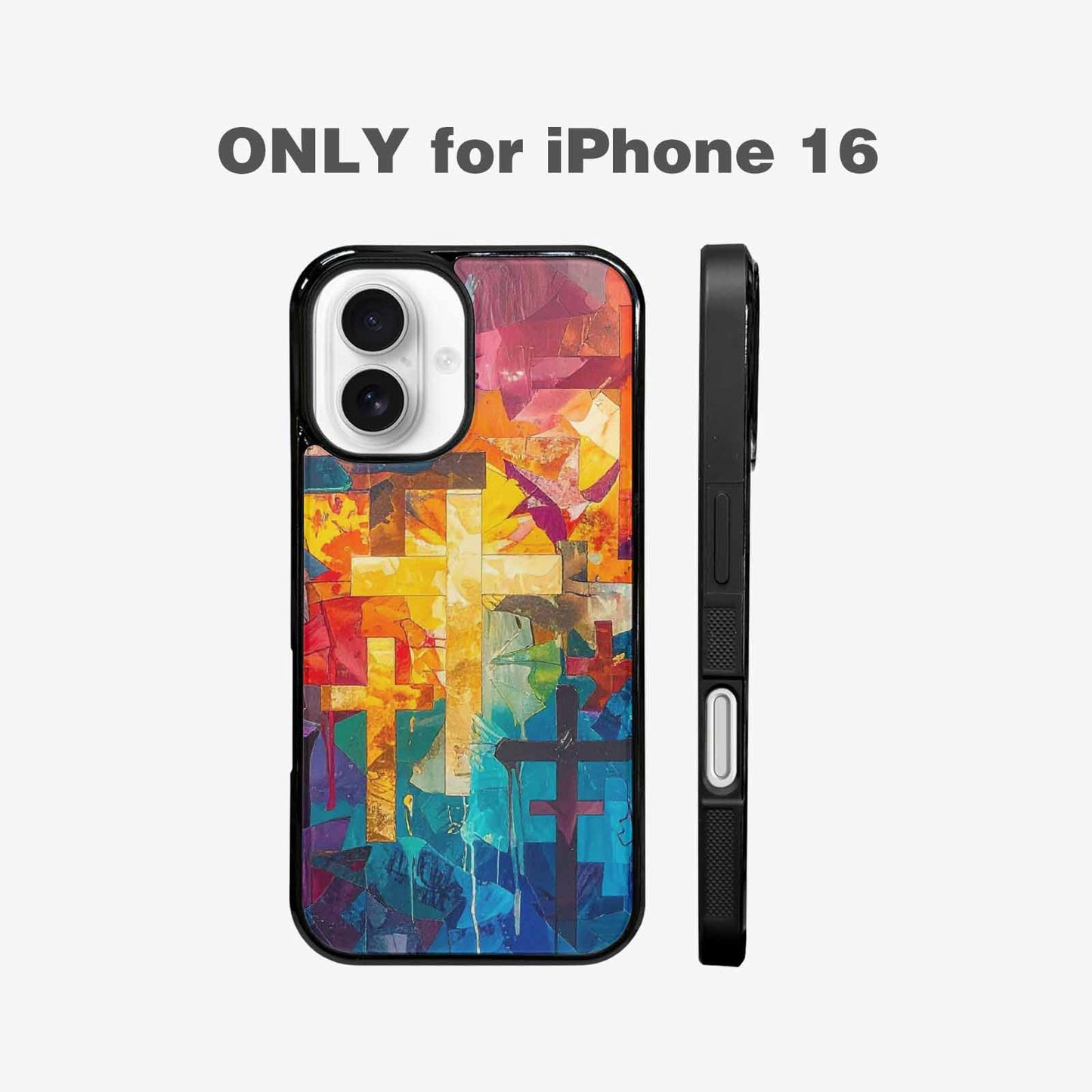 iPhone 16 Case — Faith Cross And Faith Icons Pattern, Unique Phone Case Design