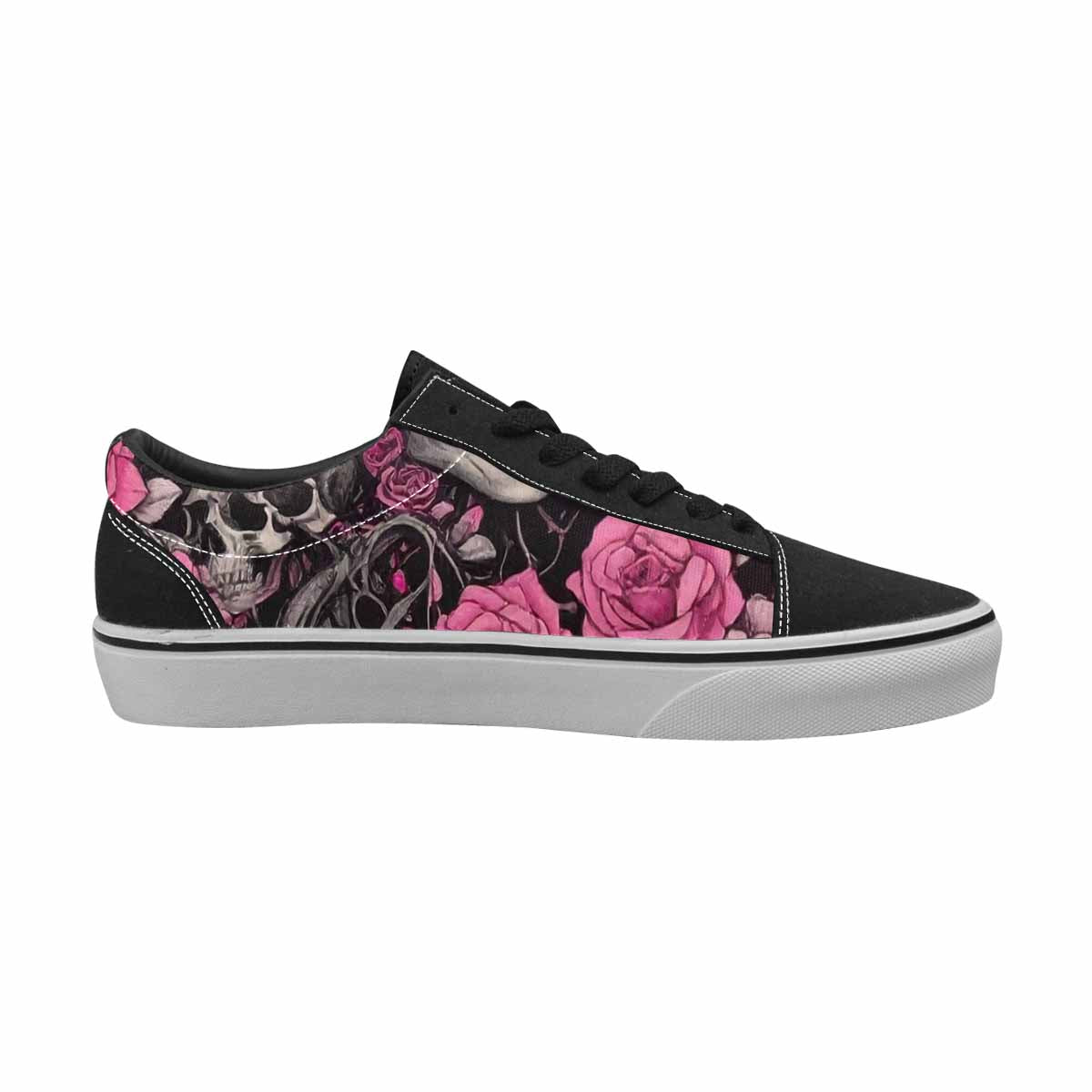 WOMEN'S Skull Roses Lace-Up Canvas Wallpaper Art Sneakers