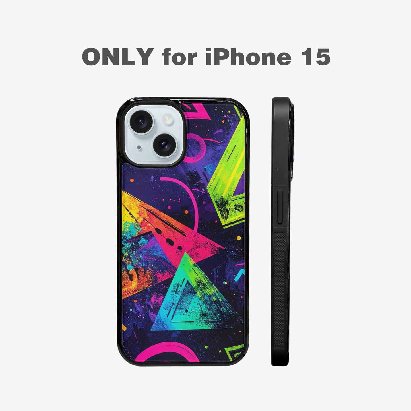 iPhone 15 Case — Memphis Squiggles Triangles Dots, Custom Print Case Cover