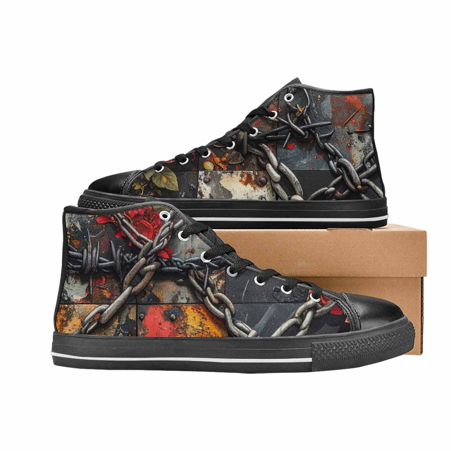 WOMEN'S Barbed Wire Chain High Top Canvas Neon Fantasy Custom Sneakers
