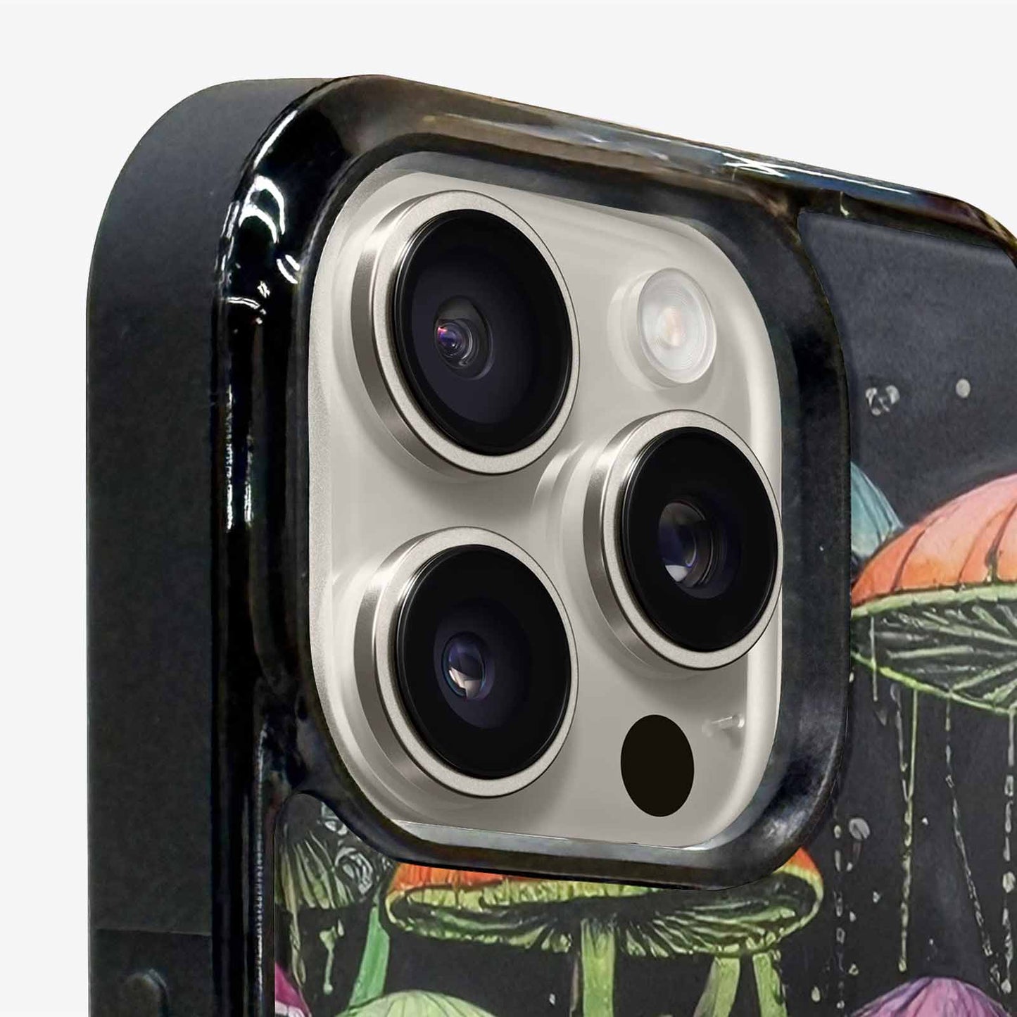 iPhone 16 Pro Case — Rainbow Drip Mushrooms Black Green Ink, Customized Protective Case