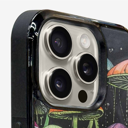 iPhone 16 Pro Case — Rainbow Drip Mushrooms Black Green Ink, Customized Protective Case