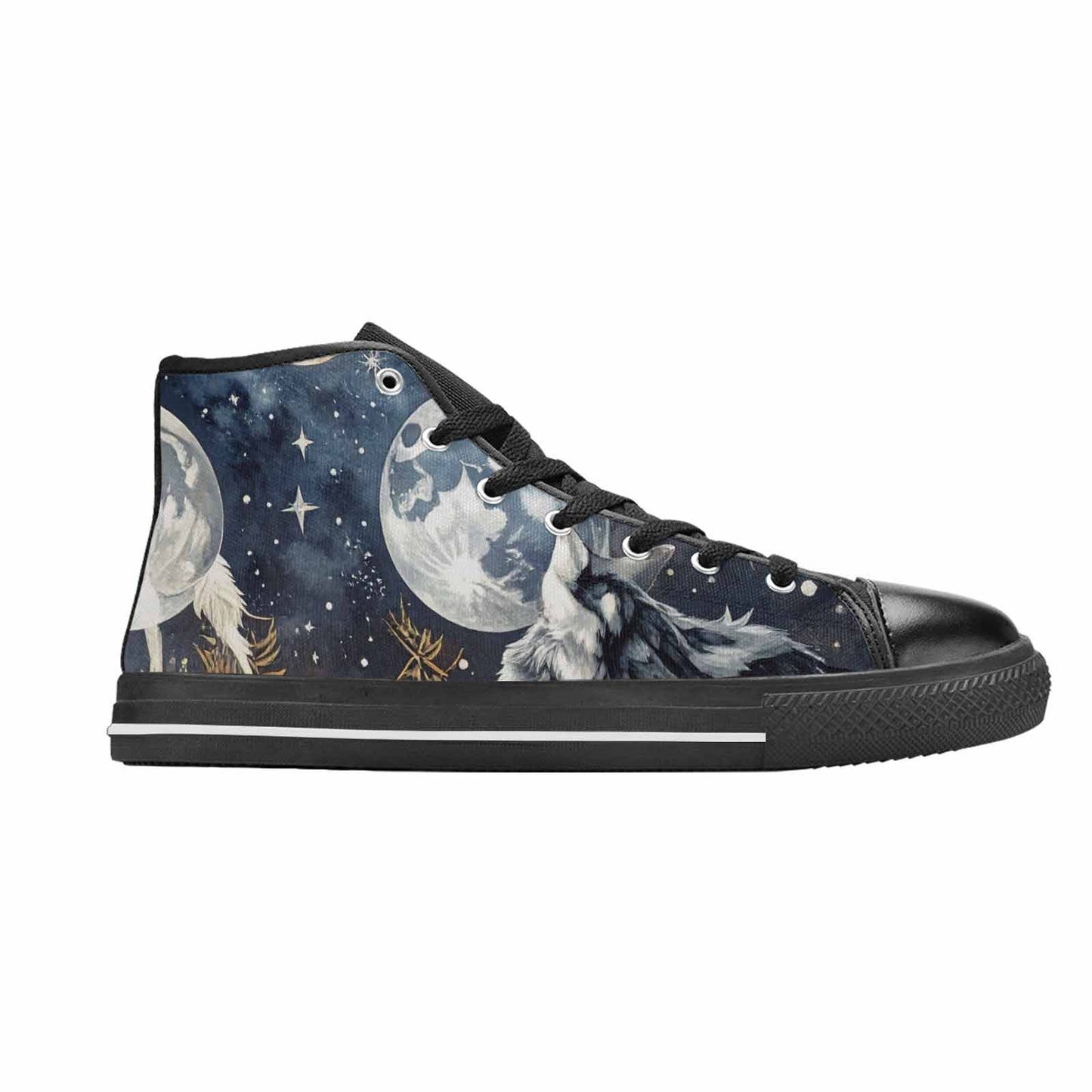 WOMEN'S Wolf Silhouette Moon High Top Canvas Aesthetic Custom Sneakers