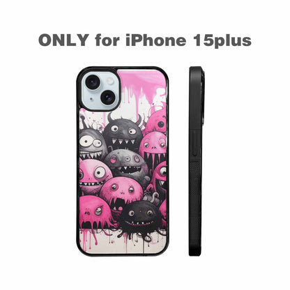 iPhone 15 Plus Case — Monsters General Black Pink Ink Cartoon, Custom Made Phone Cover