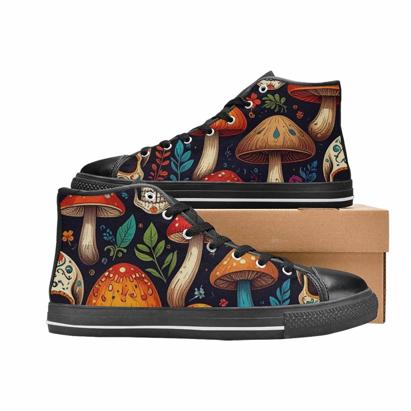 MEN'S Mushrooms And Skulls High Top Canvas Vibrant Chaos Custom Shoes