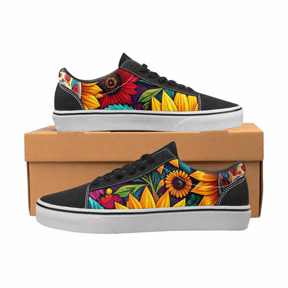 WOMEN'S Sunflower Skulls Print Canvas Lace-Up Grunge Custom Shoes