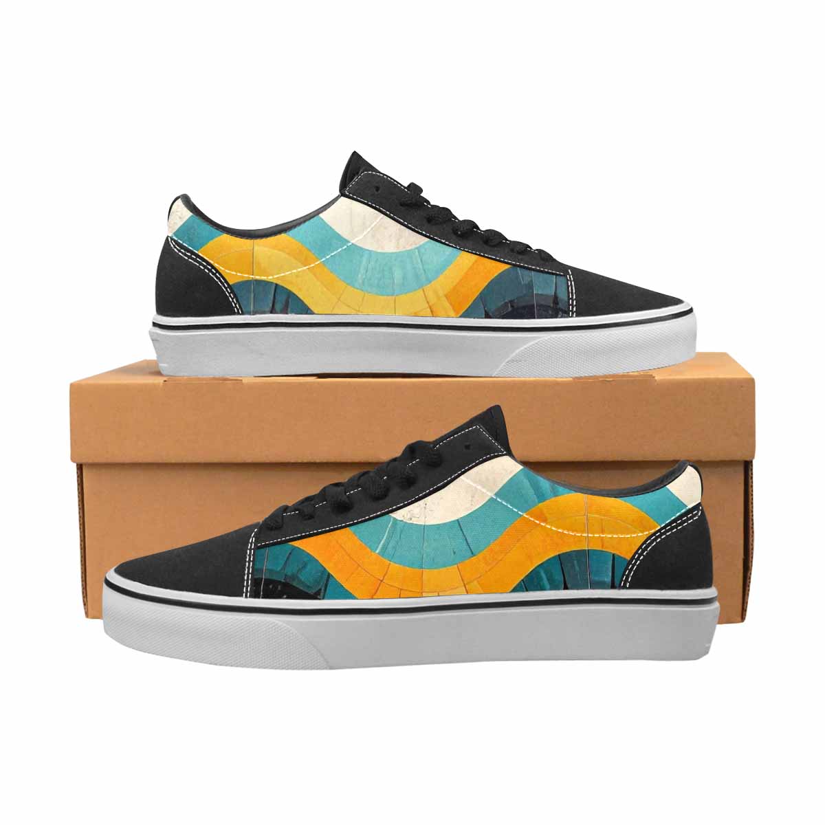 WOMEN'S Retro Wave Scallop Stripe Lace-Up Canvas Vivid Custom Sneakers