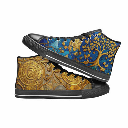 WOMEN'S Klimt-Style Gold Leaf High Top Canvas Cottagecore Sneakers