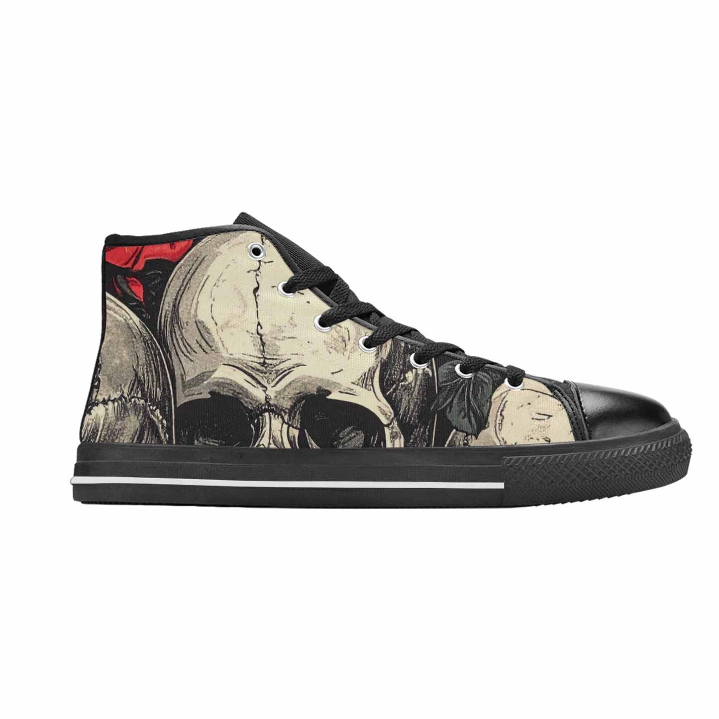 MEN'S Skulls Roses Bold Pen Ink High Top Canvas Grunge Custom Sneakers