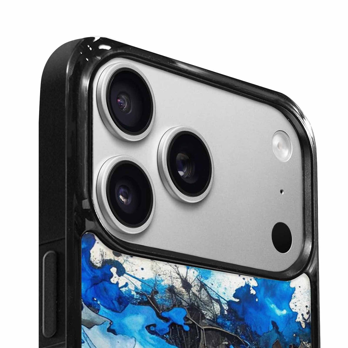iPhone 17 Pro Case — Black Blue Ink Camo Patches Camo, Unique Phone Case Design