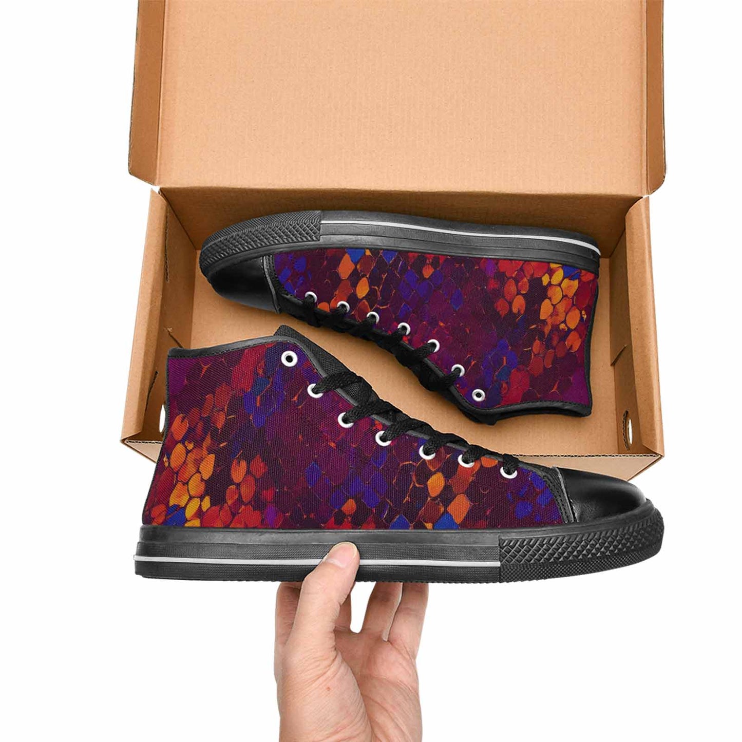 MEN'S Dark Snake Print High Top Canvas Vivid Sneakers