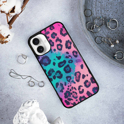 iPhone 16 Plus Case — Leopard Neon Pink Teal Airbrush, Unique Phone Case Design