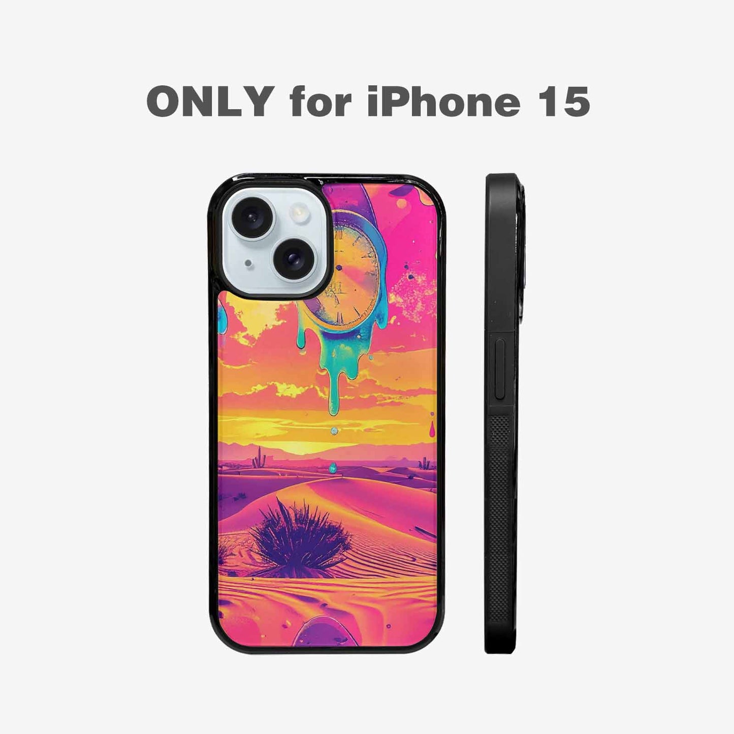 iPhone 15 Case — Surrealist Dreamscape Pattern Melting Clocks Desert, Custom Printed Phone Case