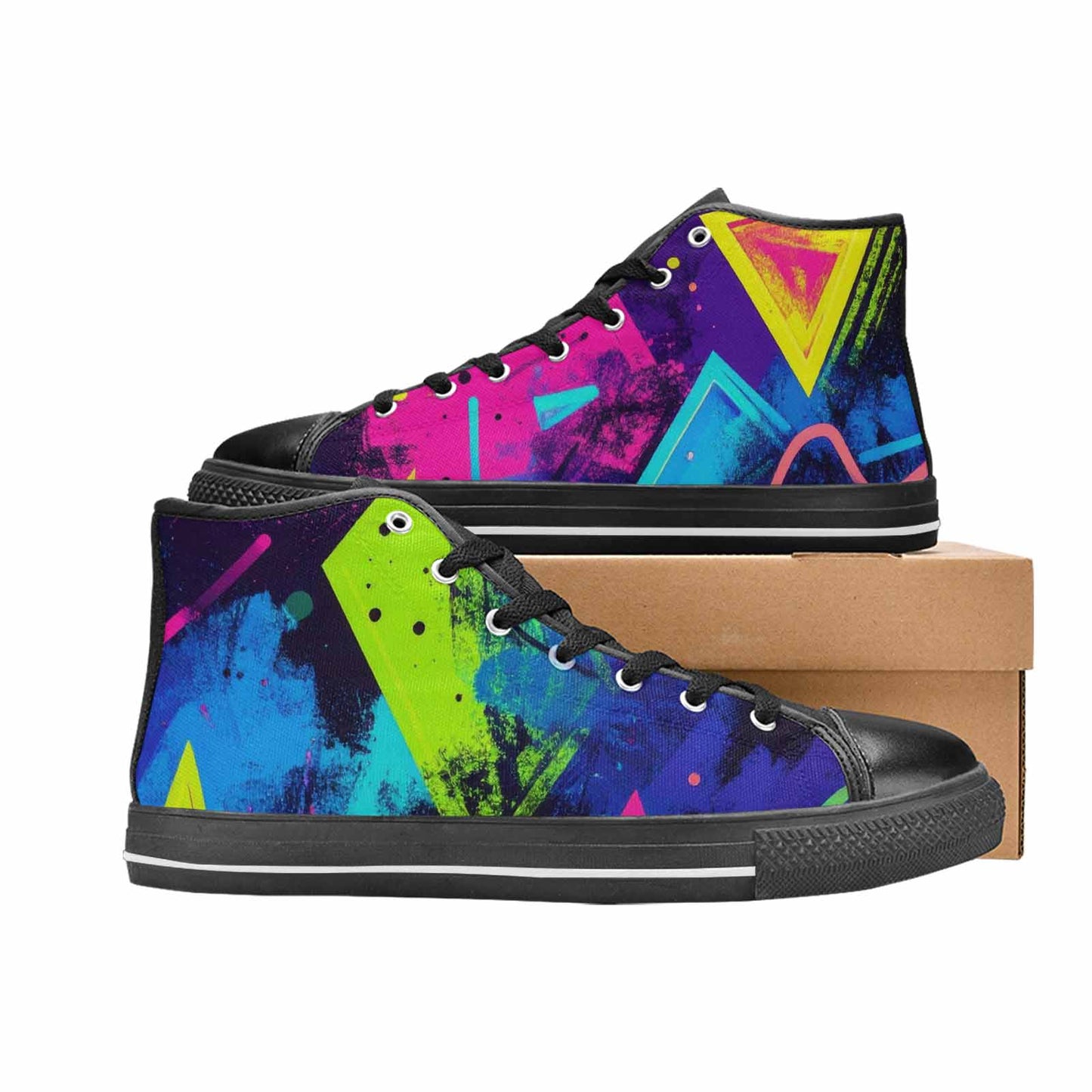 WOMEN'S Memphis Squiggles Triangles Dots High Top Canvas Cottagecore Custom Sneakers