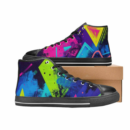 WOMEN'S Memphis Squiggles Triangles Dots High Top Canvas Cottagecore Custom Sneakers