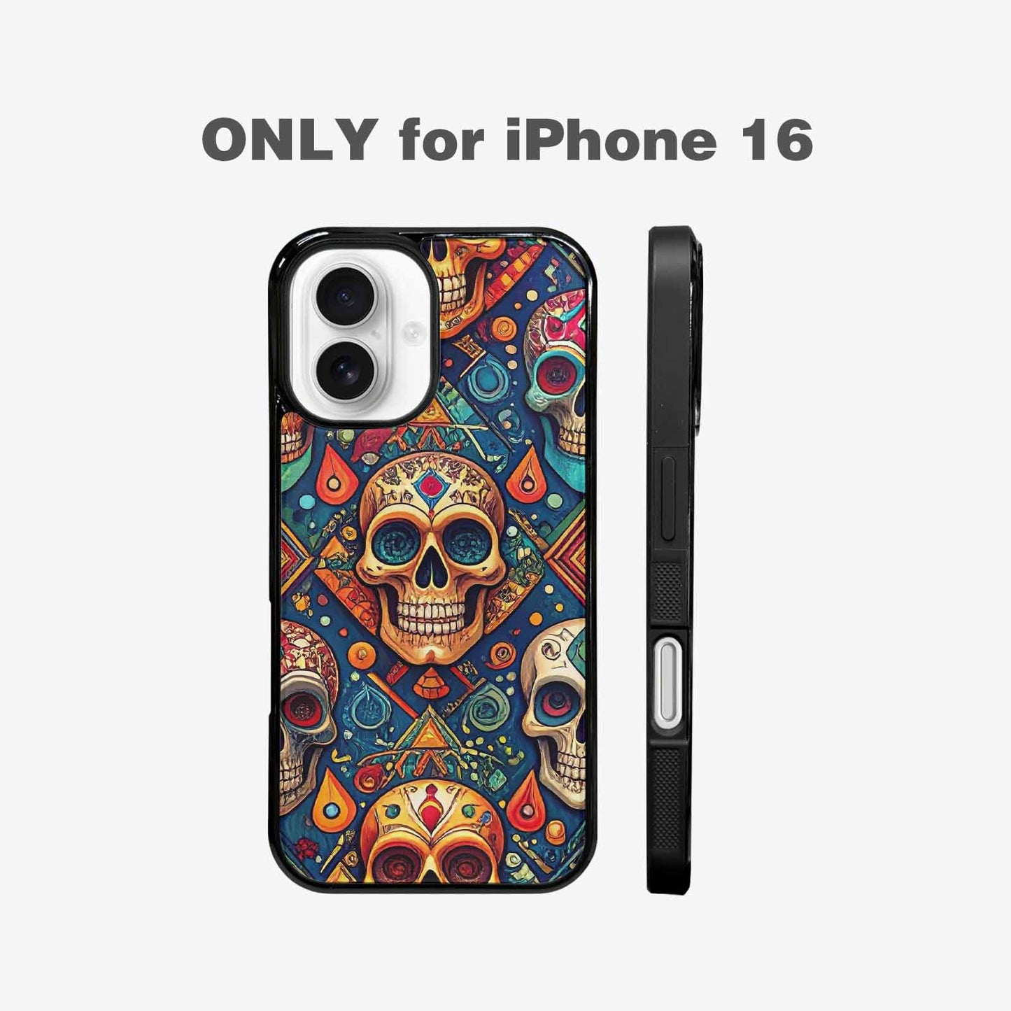iPhone 16 Case — Sacred Geometry Lots Of Skulls Seamless, Custom Made Phone Cover