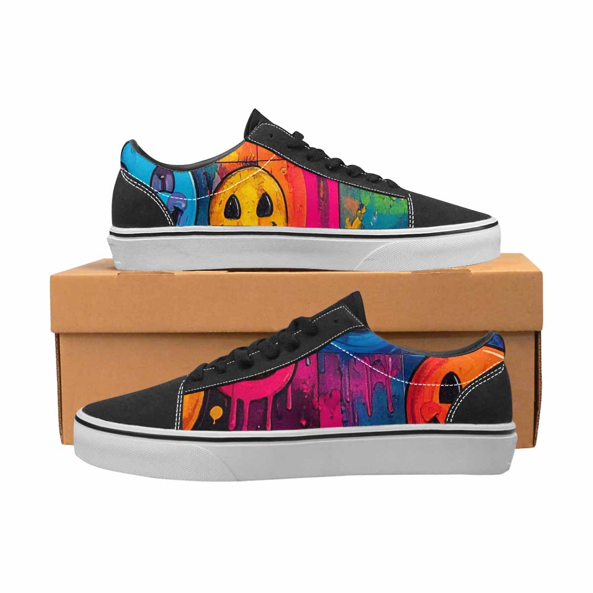 WOMEN'S Yellow Smiley Face Canvas Lace-Up Vivid Custom Sneakers