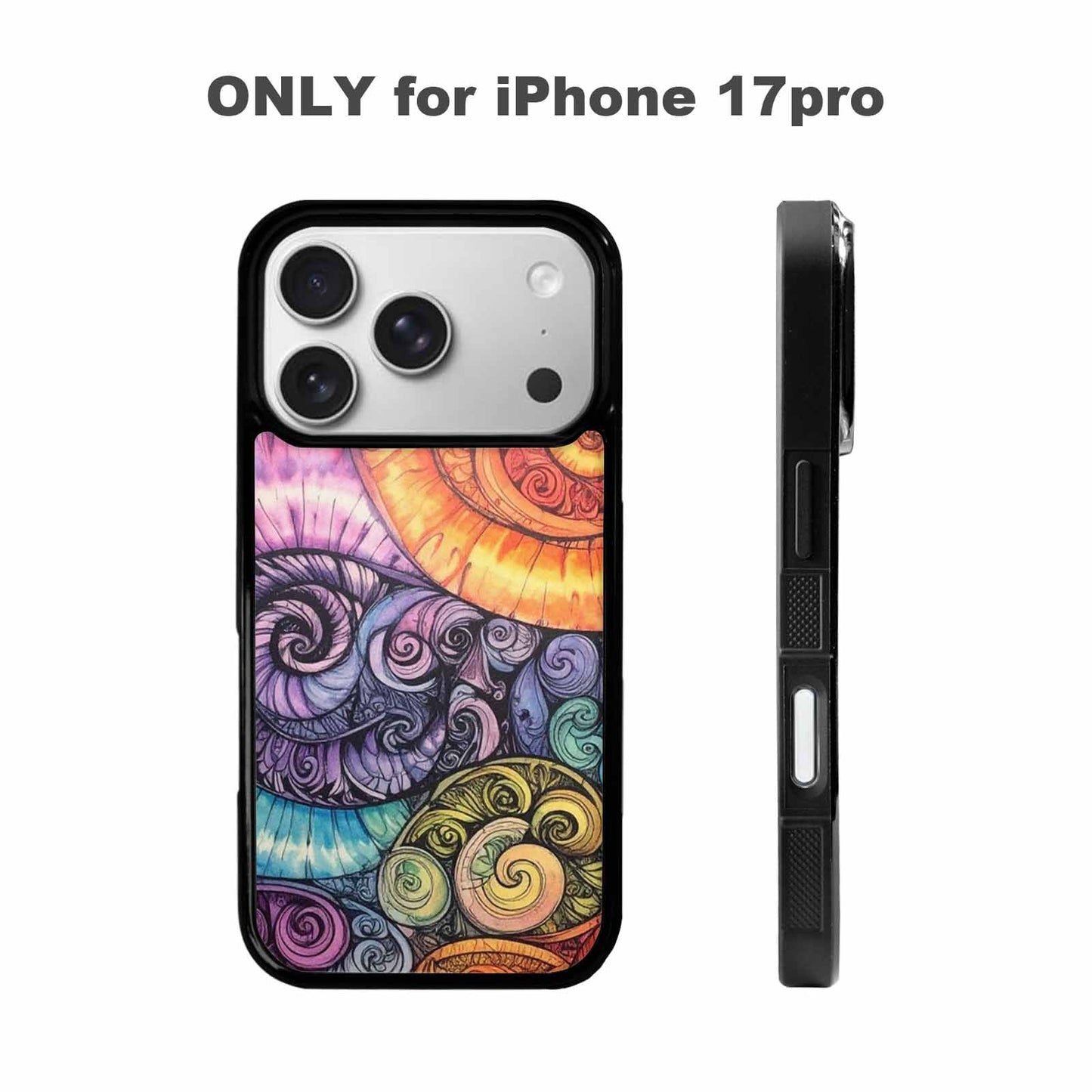 iPhone 17 Pro Case — Tie Dye Swirls Black White Tie, Original Design Phone Case