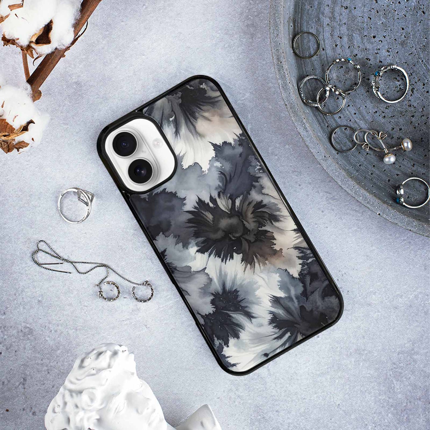 iPhone 16 Plus Case — Tie Dye Black And Gray Blended, Customized Protective Case