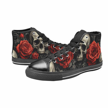 WOMEN'S Skulls Roses Fine Line High Top Canvas Dreamcore Sneakers