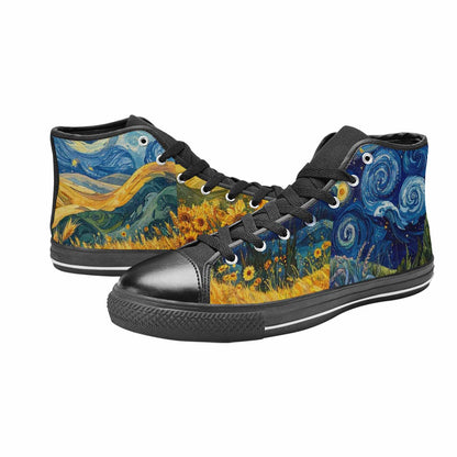 WOMEN'S Van Gogh-Style Swirl High Top Canvas Neon Fantasy Sneakers