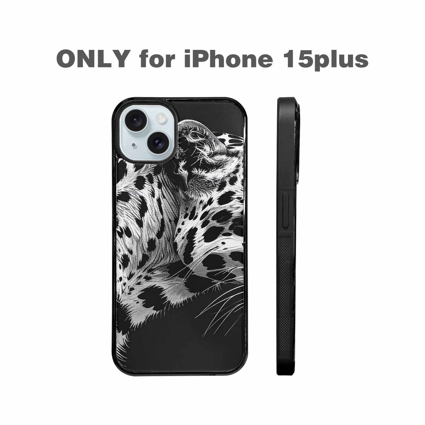 iPhone 15 Plus Case — Leopard Print Black And White Style, Personalized Phone Case