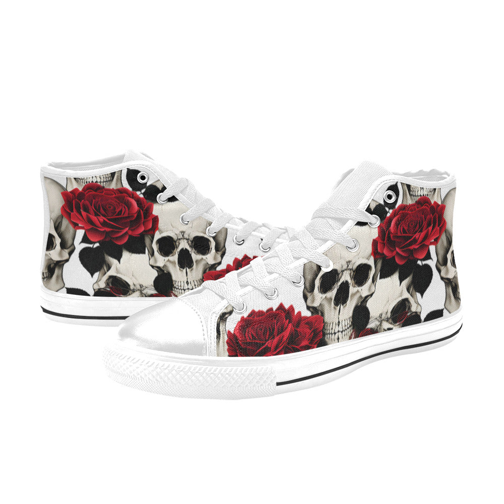 WOMEN'S Skulls Roses Deluxe 6 High Top Canvas Cottagecore Sneakers