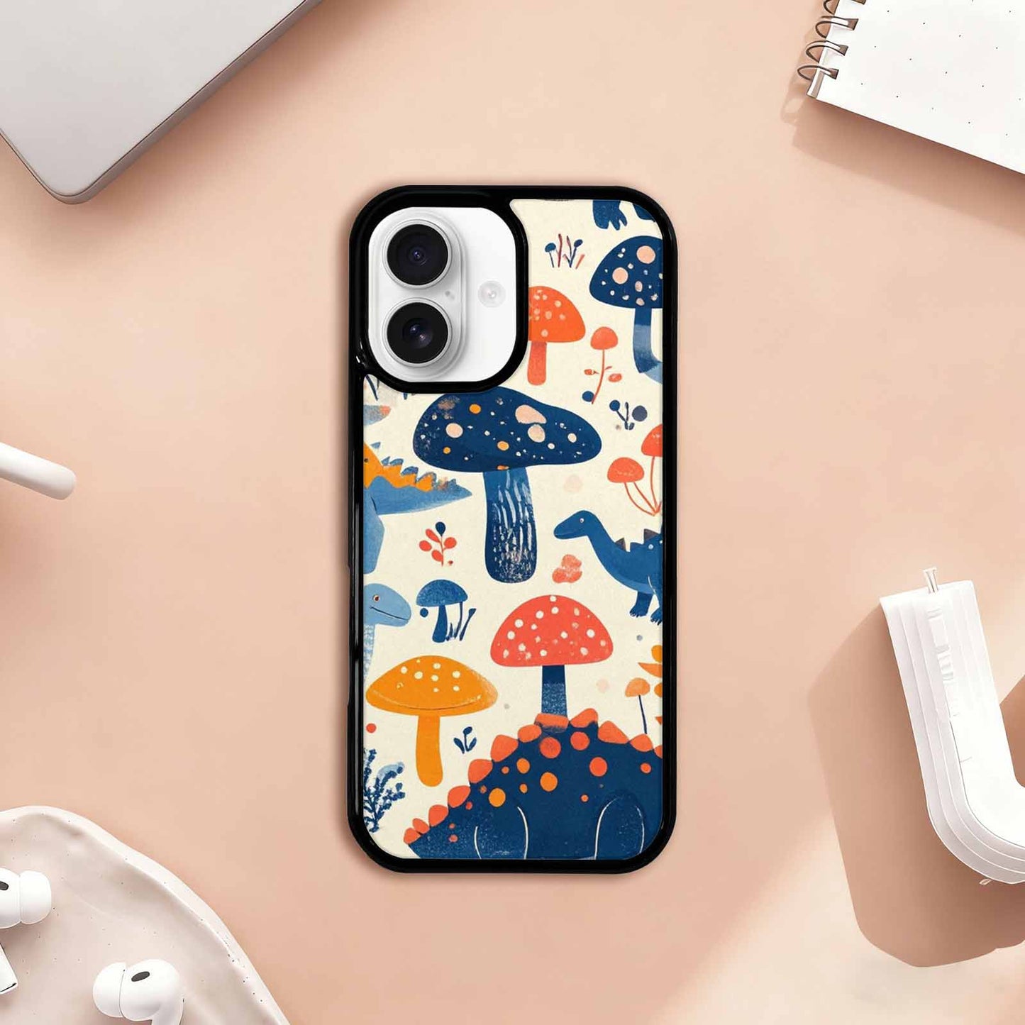 iPhone 17 Case — Vintage Dinosaurs Mushroom Retro Vintage, Custom Printed Phone Case
