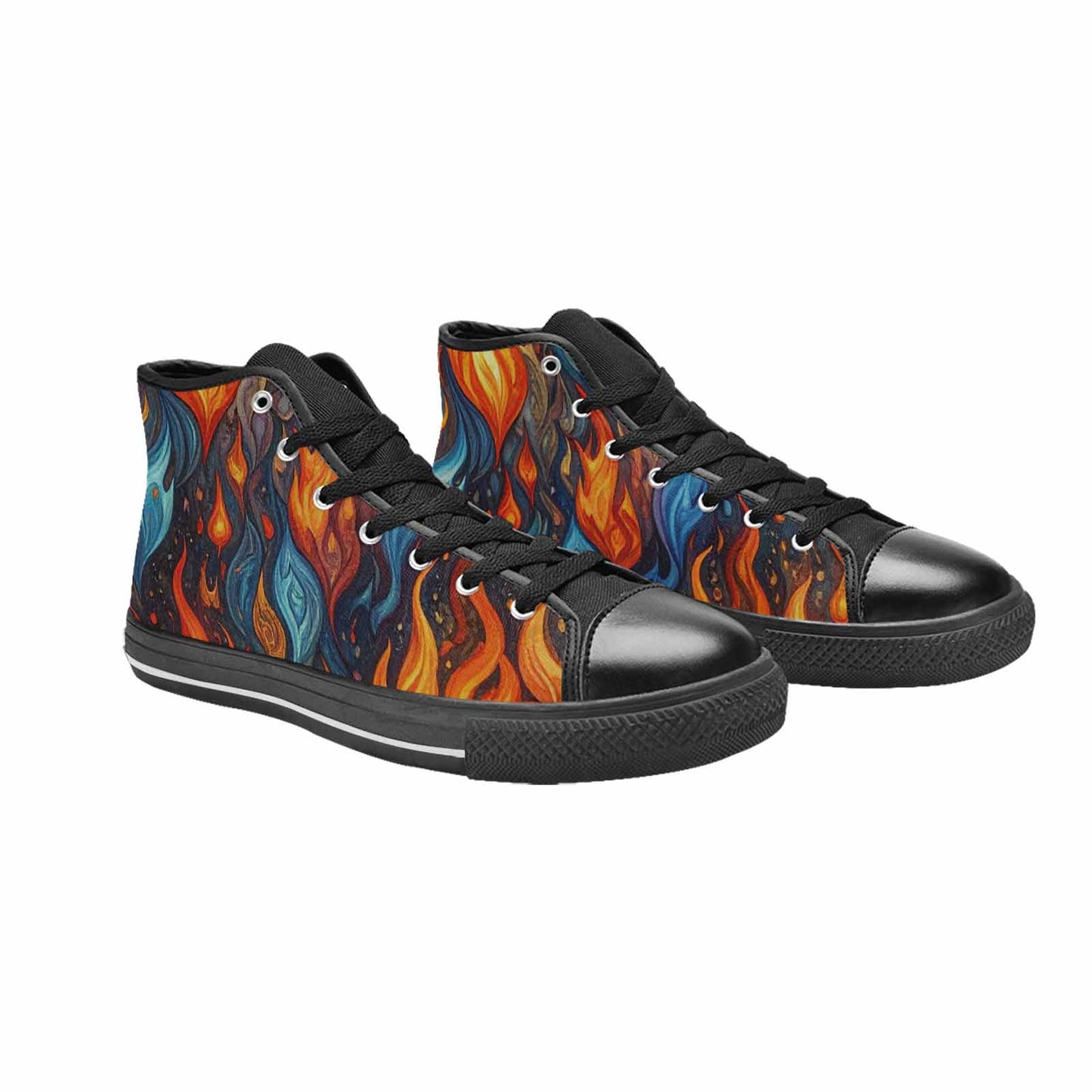 WOMEN'S Fire Flame High Top Canvas Vibrant Chaos Custom Sneakers