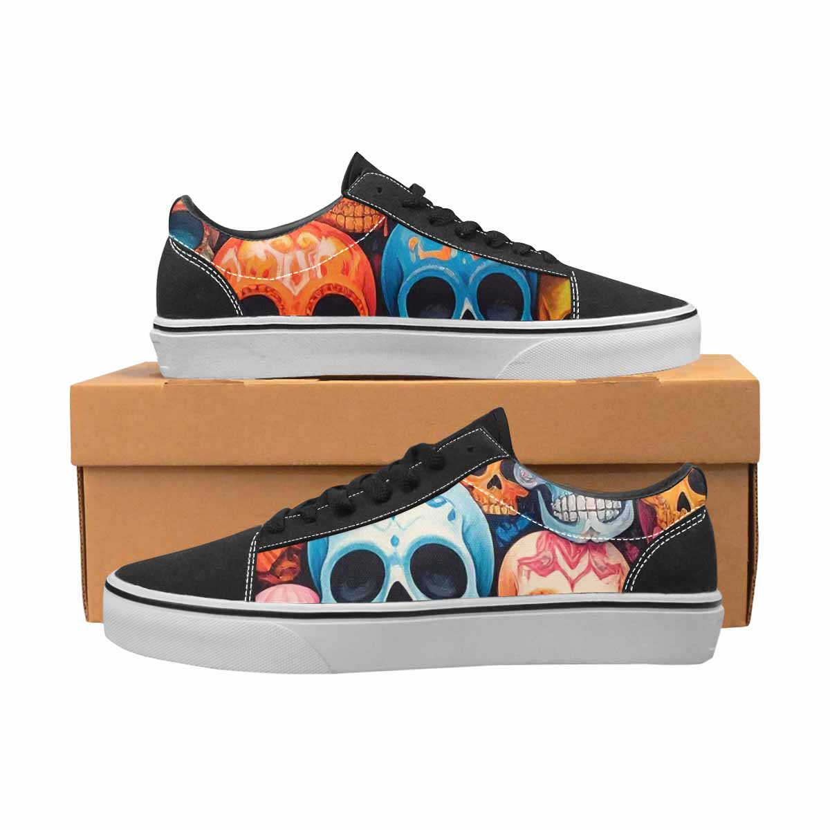 WOMEN'S Skulls (general) Skulls Lace-Up Canvas Wallpaper Art Custom Sneakers